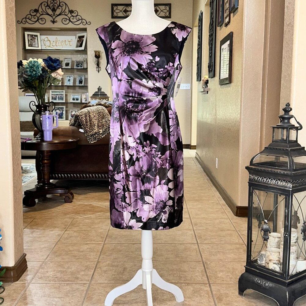 Connected Apparel*Floral Print A-line Ruched Waist Dress*NWT